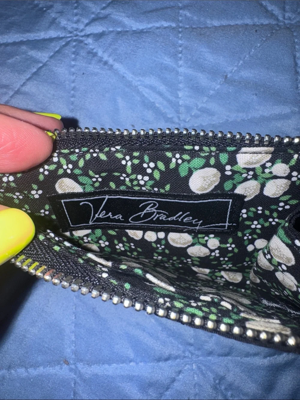 Vera Bradley Black Quilted Key Ring Card Pouch
